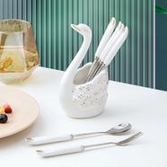 Stainless Steel Fruit Fork, Creative Ceramic Cygnus Cutlery Set, for Household Salad Forks, Dessert Forks Silverware Set (Color : 6 forks Plus White swan) (6 Forks Plus white Swan)