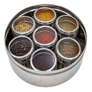 Stainless Steel Masala Dabba Spice Box With Transparent Glass Lids - 7 Pcs