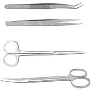 Stainless Steel Surgical Instrument Set- 6 Inch Scissors, Curved Scissors, Blunt End Forceps