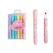 Stamp Highlighters 2-in-1 Pastel Color Marker Pen Cute Stationery Cartoon Highlighters Pack Of 6 Pens For Kids