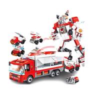 Storage Transform Fire Truck (6 in 1) building blocks - 655 Pcs (lego_6in1_653pcs_659003) - Red 