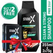 Studio X Clean And Strong Shampoo For Men 355ml (75gm X 2 Soap Free)