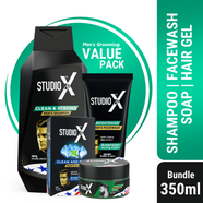 Studio X Men's Grooming Bundle Pack (Small) - Shampoo 175ml Facewash 50ml Soap 75g Hair Gel 50ml