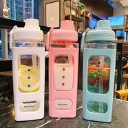 Stylist Square Shape Plastic Water Bottle With Straw Gym Portable Sport Drink Bottles- 700ml