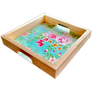Tea Time with Floral Wooden Tea Tray - Crafted from pinewood plywood and laminated for a durable and stylish serving accessory.