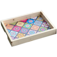 Tea Time with Mandela Wooden Tea Tray - Crafted from pinewood plywood and laminated for a durable and stylish serving accessory.