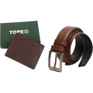 Topex Top Quality Cow Genuine Leather Belt and Wallet COMBO - TPC-04