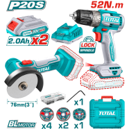 Total TCKLI20278 Li-ion Cordless (Drill Plus Mini AG) 2 Pcs Combo Kit 2.0Ah Batteries 2x (20V)