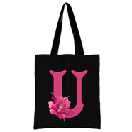 U -Alphabet Flower Canvas Tote Shoulder Bag With Zipper 