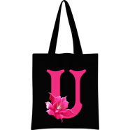 U -Alphabet Flower Canvas Tote Shoulder Bag With Zipper 