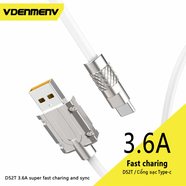 VDENMENV D52T 3.6A Super Fast Charging Data Cable OD 6.0mm 1Meter Type-C
