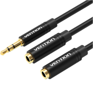 VENTION BBWBY 3.5mm Male to 2 3.5mm Female Stereo Splitter Cable 0.3M Black Metal Type