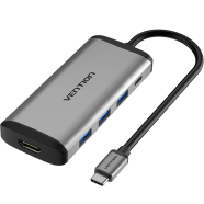 VENTION CNBHB Type-C To HDMI/USB3.0x3/PD Converter 0.15M Gray Metal Type