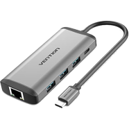 VENTION CNDHB Type-C To HDMI/USB3.0 3/RJ45/TF/SD/PD Converter 0.15M Gray Metal Type