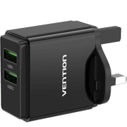 VENTION FBAB0-UK Two-Port USB 18/18W Wall Charger Black
