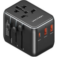 Vention FJEB0 20W 3-Port USB(C A A) Universal Travel Adapter - Black