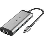 VENTION THAHB 9 IN 1 Multi-Function Type-C To HDMI/USB3.0 3/TF/SD/RJ45/3.5mm/PD Docking Station 0.15m Gray Metal Type