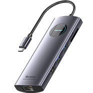 VENTION TQWHB USB-C To DP/HDMI x 2/USB 3.0 x 2/USB 2.0/RJ45/SD/TF/PD MST Docking Station 0.15M Gray Aluminum Alloy Type