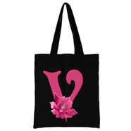 V -Alphabet Flower Canvas Tote Shoulder Bag With Zipper 