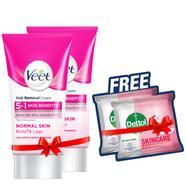 Veet Hair Removal Cream 25 gm Normal Skin X 2 (Free Dettol Soap Skincare 30gm X 2) - 3235736