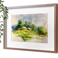 Village House Watercolor Landscape - (18x15)inches