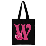 W-Alphabet Flower Canvas Tote Shoulder Bag With Zipper 