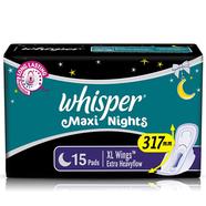 Whisper Maxi Nights Wings Heavy Flow Sanitary Pads for Women- XL 15 Napkins - WH0195