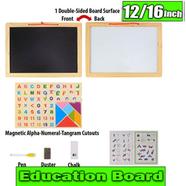 White board 12/16 Inchs Black Slate, Alphanumeric Magnet, Magnetic Mathematical Signs 5 in 1 Wooden Frame Double Sided