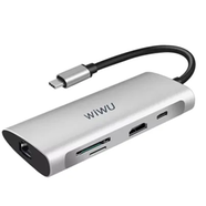 Wiwu Alpha 831HRT 8-in-1 USB 3.0 Type-C HDMI Hub- Gray