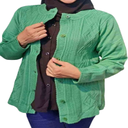 Women Woolen Round Neck Cardigan Sweater for Winter Wear - Green icon