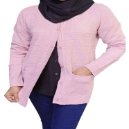 Women Woolen Round Neck Cardigan Sweater for Winter Wear - Pink icon