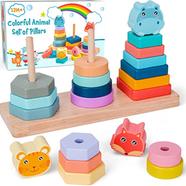 Wooden Colorful Animal Tower Set of Pillars