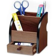 Wooden Desk Organizer with Pen Holder and Small Drawer - Office Accessories