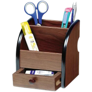 Wooden Desk Organizer with Pen Holder and Small Drawer - Office Accessories
