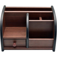 Wooden Desk Organizer with Pen, Pencil, Business Card, and Mobile Holder