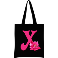 X -Alphabet Flower Canvas Tote Shoulder Bag With Zipper 
