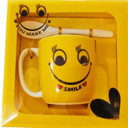 Yellow Emoji Ceramic Mug for Coffee, Tea, Water, or Milk - Set With 1 spoon