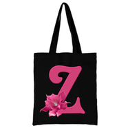 Z- Alphabet Flower Canvas Tote Shoulder Bag With Zipper 