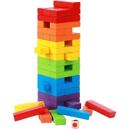 Zenga Blocks Wooden Board Educational Puzzle Game For Adults and Kids Multicolor 54 Pcs