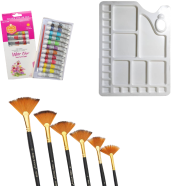 Combo Set of 6pcs Brush, Square Palette, 6ml Water Color Paints 12 Pcs 