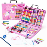  Art Set, Portable Drawing kit with Crayons-128 Pieces
