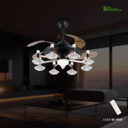  Breezelux 48 Inch Elegant Modern Retractable Luxury Decorative Silent Underlight Invisible Blade Chandelier With Remote Ceiling Fan (Black and Coffee) - BL-2521