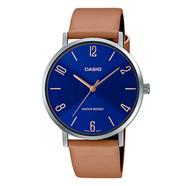  CASIO Men's Blue Dial Brown Leather Band Analog Men's Watch - MTP-VT01L-2B2UDF