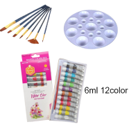  Combo Mix Brush 7 Pcs, Round Palette 1 Pcs and 6ml Water Color Set 12 color