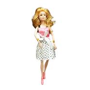  GIRL ANGEL Wonderful Barbie Toy With Dress and Accessories For Kids and Girls (barbie_shoe_dress_ear_whitepink) - White Pink 
