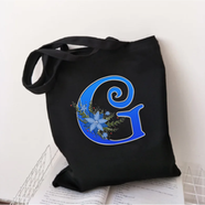 G- Letter Canvas Shoulder Tote Shopping Bag With Flower