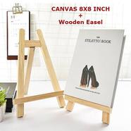  Painting white Canvas board with Easel ( 8x8 inch board and wooden easel)