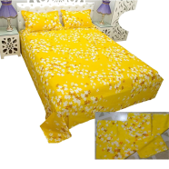 Cotton Fabric Multicolor Print 7.5 by 8.5 Feet Double King Size Bedsheet Set with Two Pillow Covers