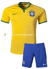 Brazil Home Jersey : Very Exclusive Half Sleeve Jersey With Short Pant
