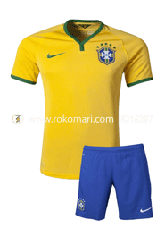 Brazil Home Jersey : Special Half Sleeve Jersey with Short Pant (for Kids)